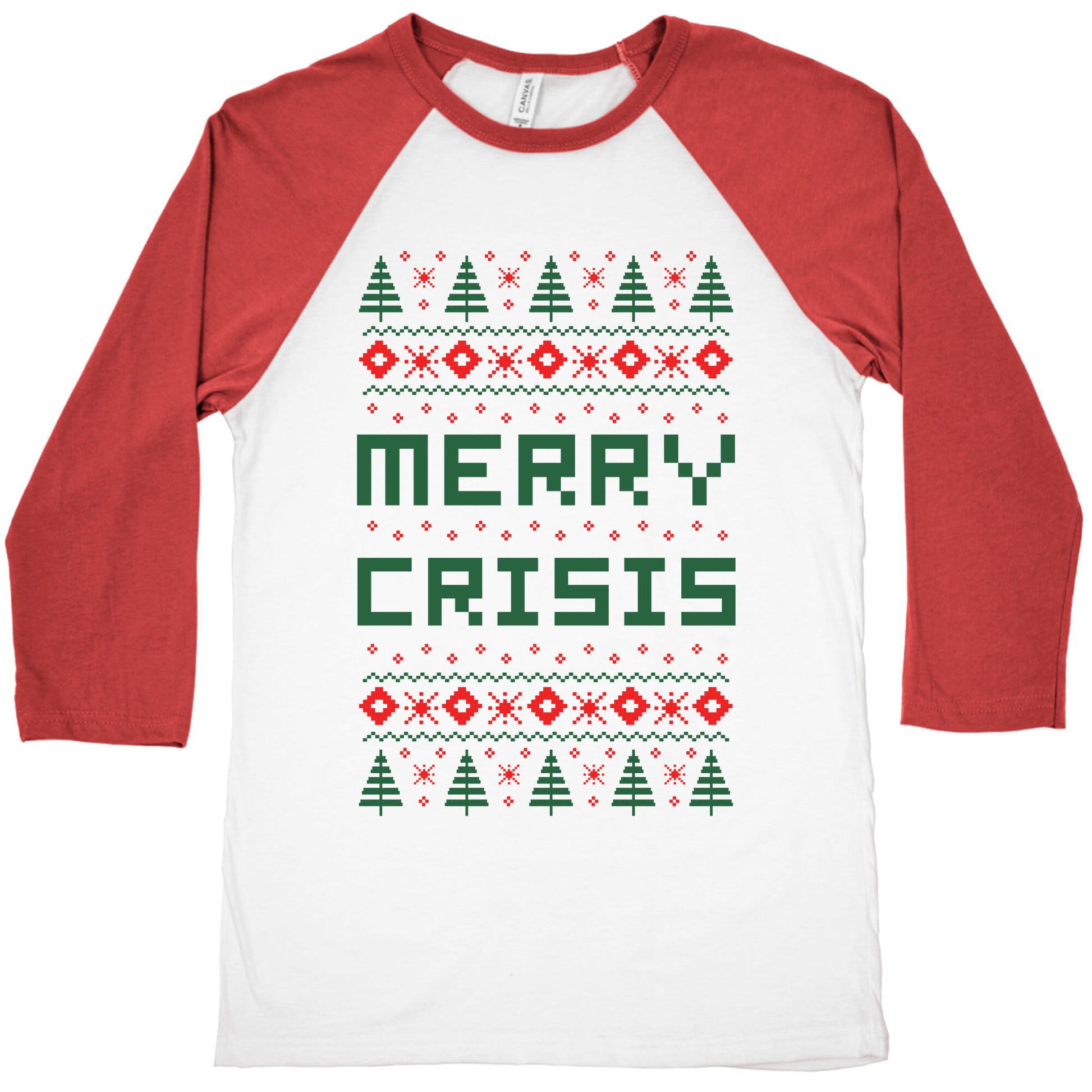 Merry Crisis Ugly Christmas Sweater Baseball Tee