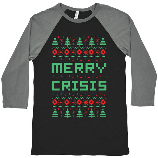 Merry Crisis Ugly Christmas Sweater Baseball Tee