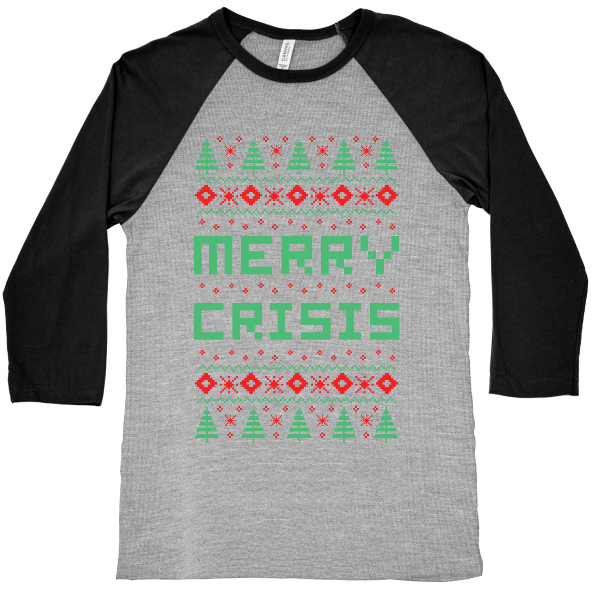 Merry Crisis Ugly Christmas Sweater Baseball Tee
