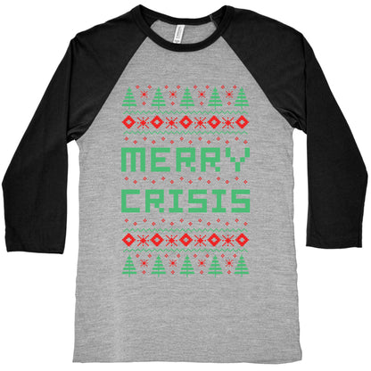 Merry Crisis Ugly Christmas Sweater Baseball Tee