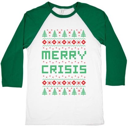 Merry Crisis Ugly Christmas Sweater Baseball Tee