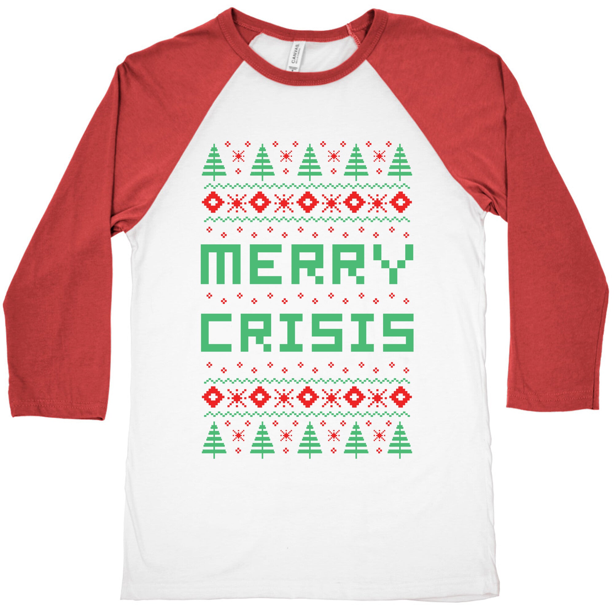 Merry Crisis Ugly Christmas Sweater Baseball Tee