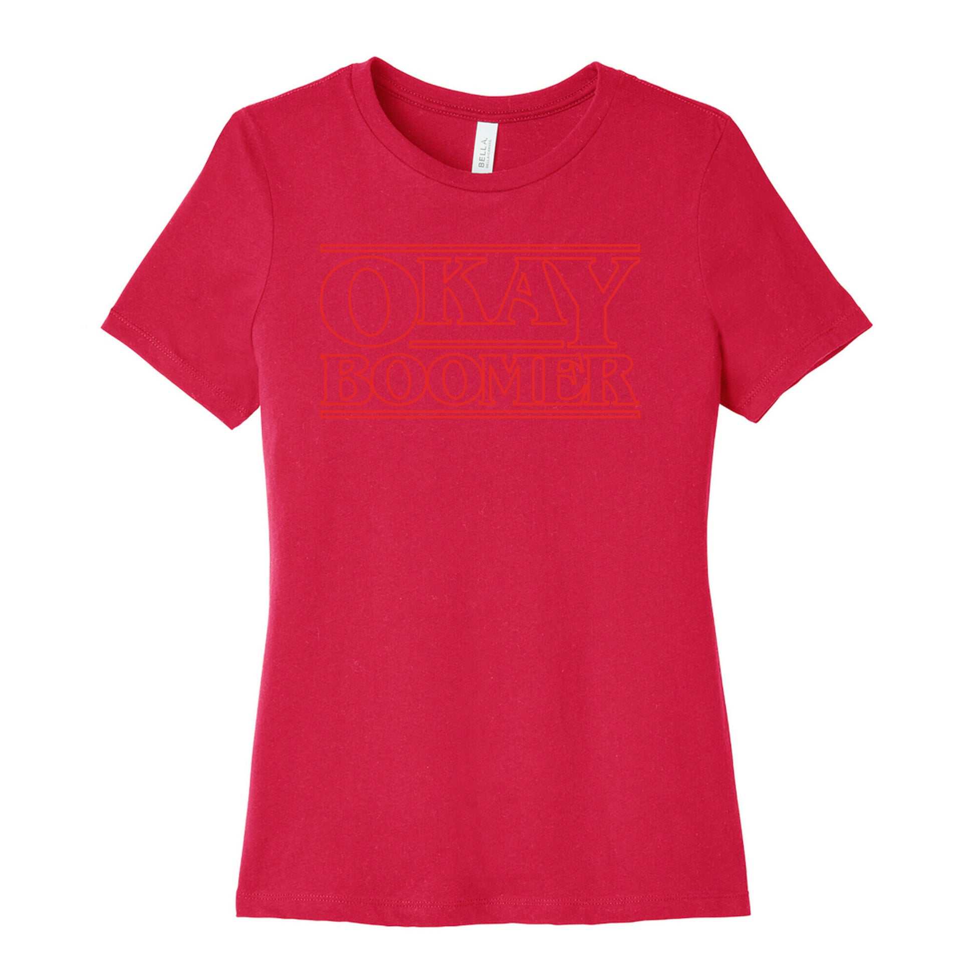 Okay Boomer Stranger Font Parody White Print Women's Cotton Tee