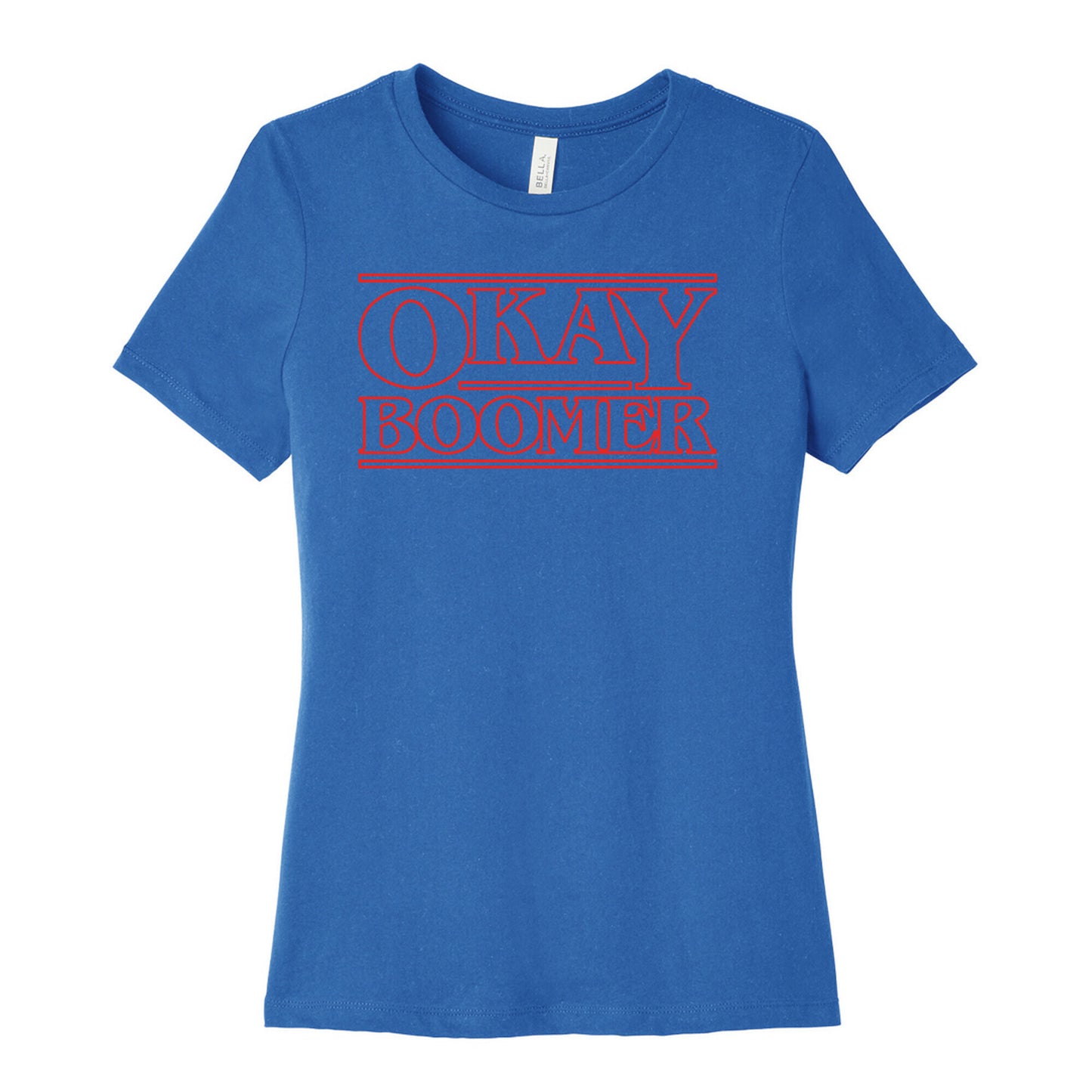 Okay Boomer Stranger Font Parody White Print Women's Cotton Tee