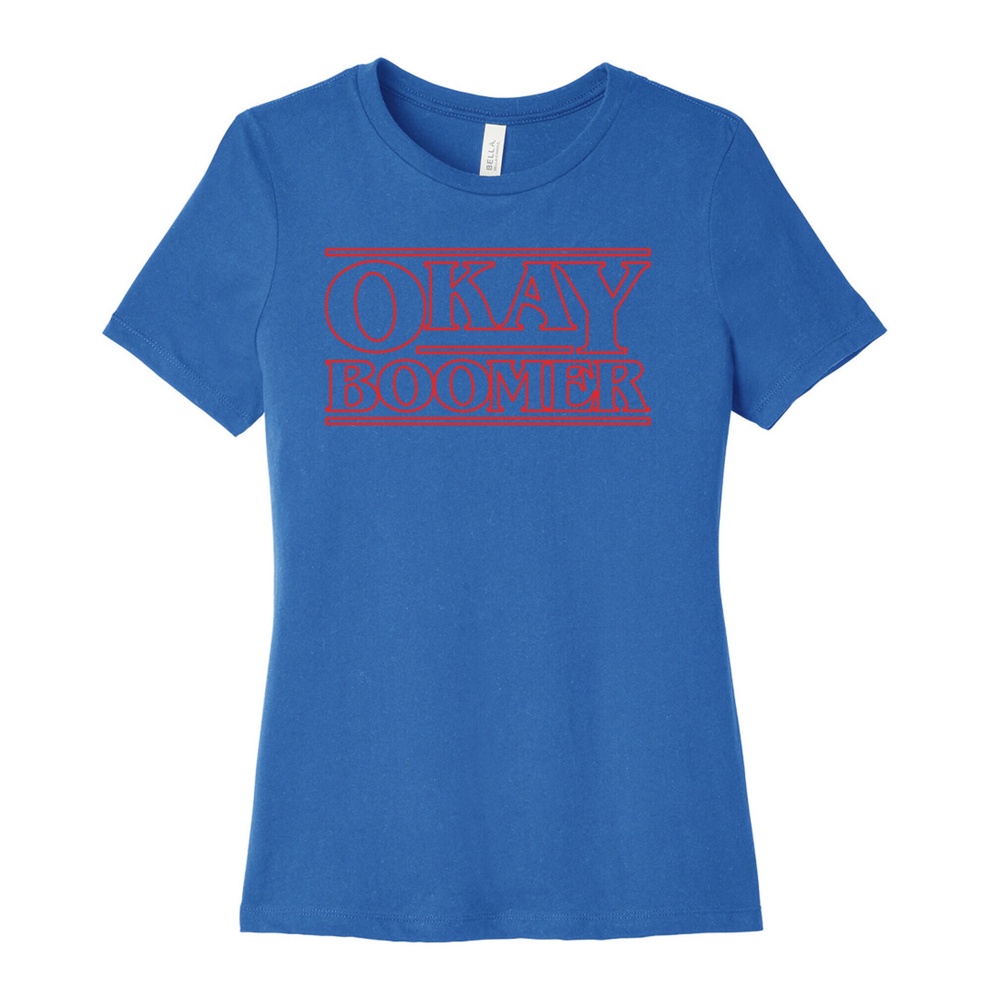 Okay Boomer Stranger Font Parody White Print Women's Cotton Tee