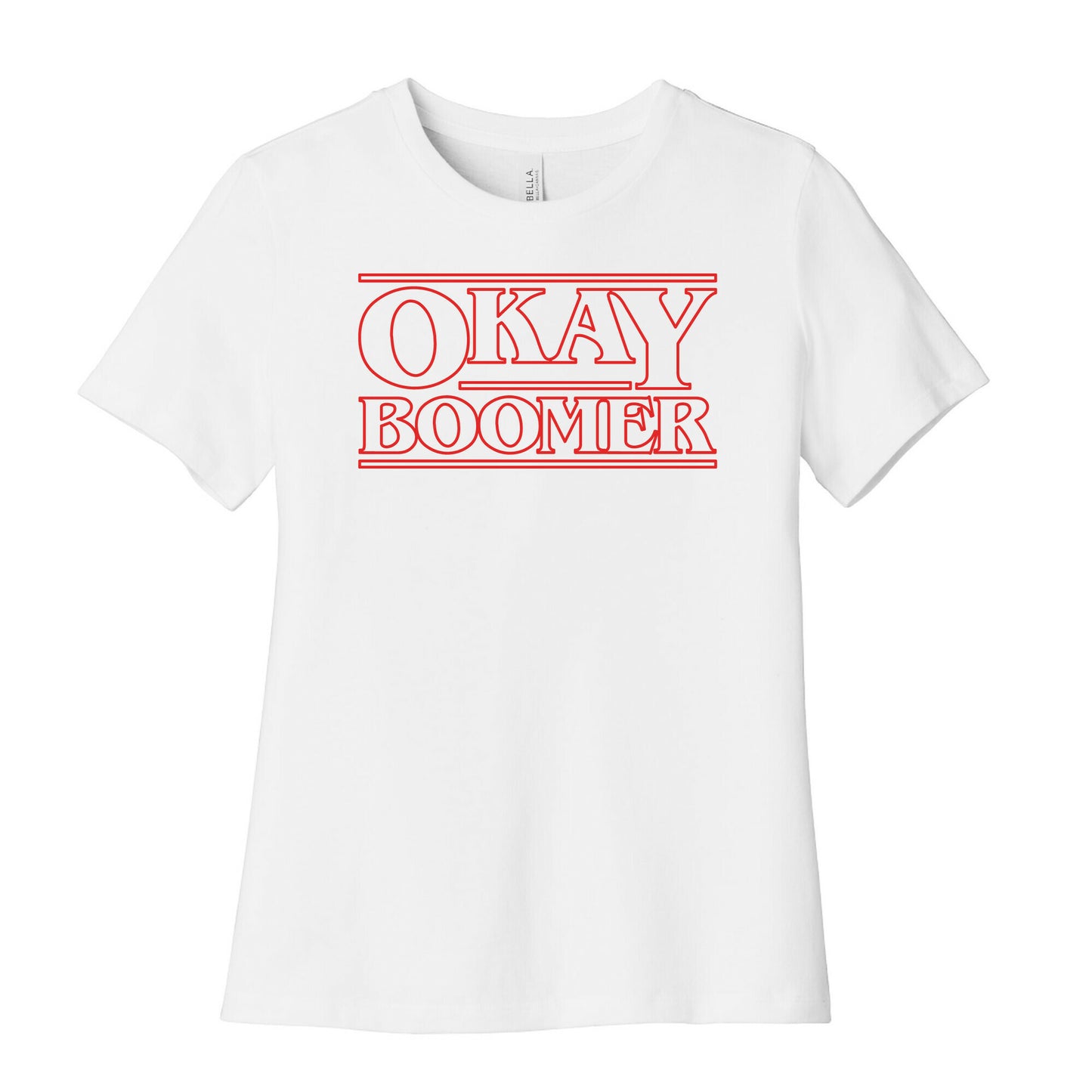Okay Boomer Stranger Font Parody White Print Women's Cotton Tee