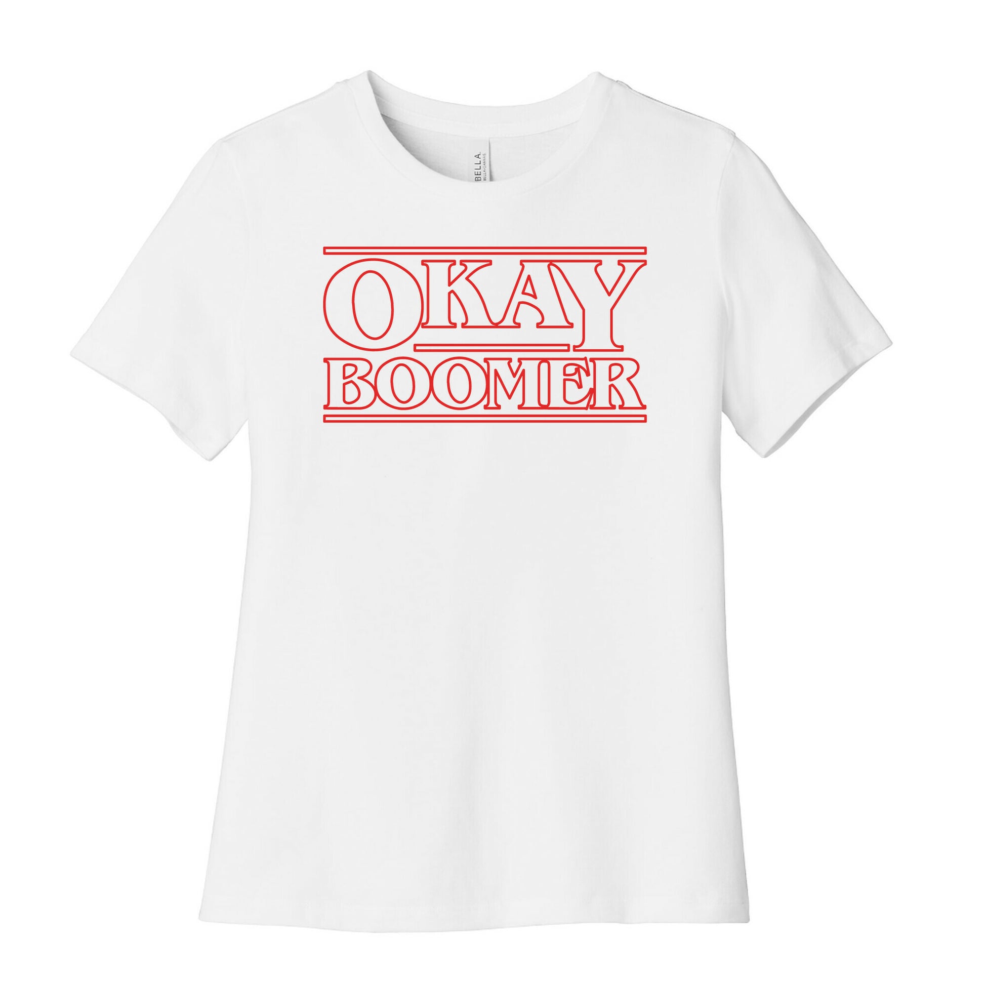 Okay Boomer Stranger Font Parody White Print Women's Cotton Tee