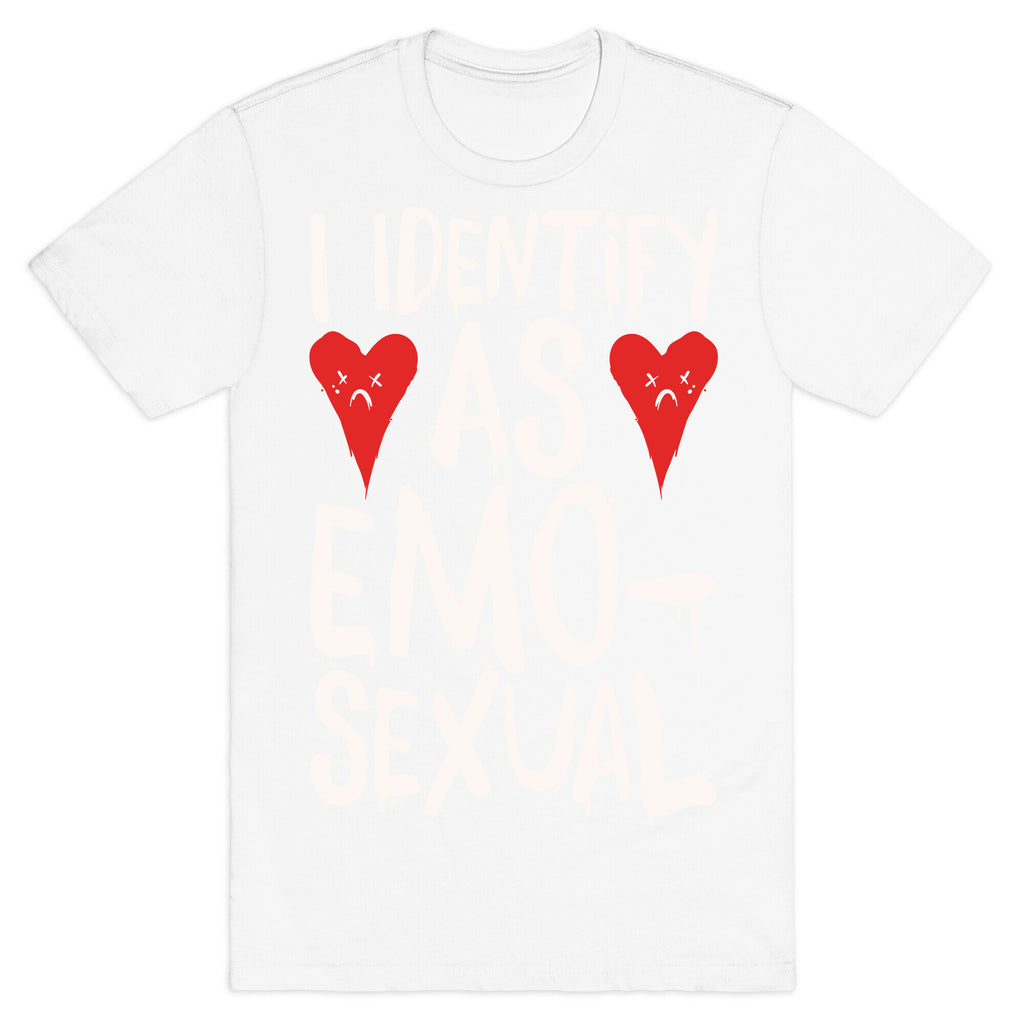 I Identify as Emo-sexual Parody White Print T-Shirt