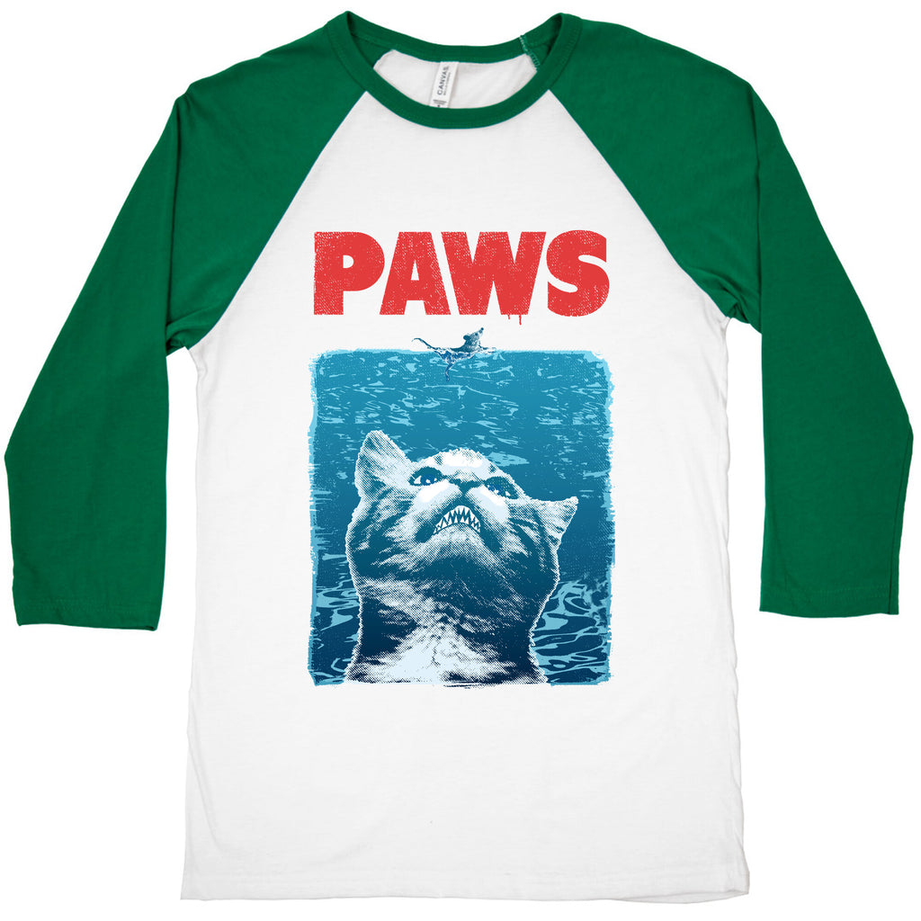 PAWS (Jaws Parody) Baseball Tee