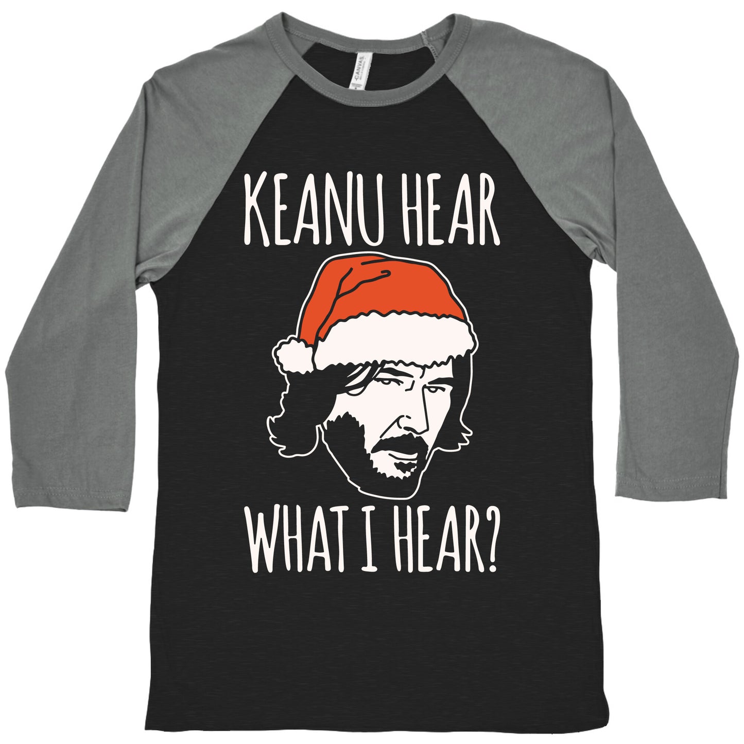 Keanu Hear What I Hear Parody White Print Baseball Tee