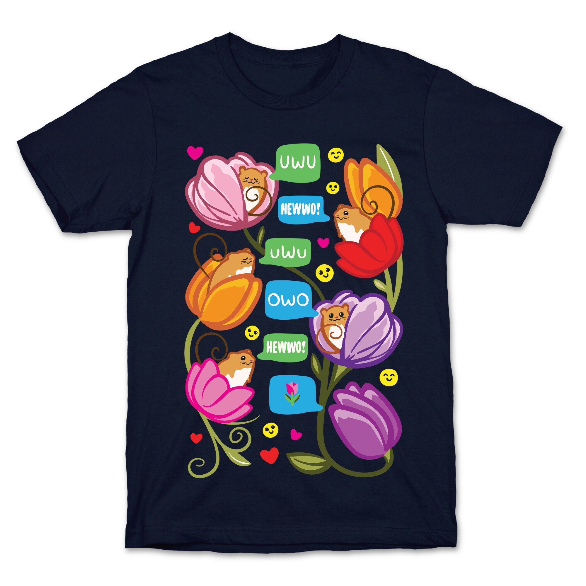 Harvest Mice Emoji Floral Pattern White Print T-Shirt