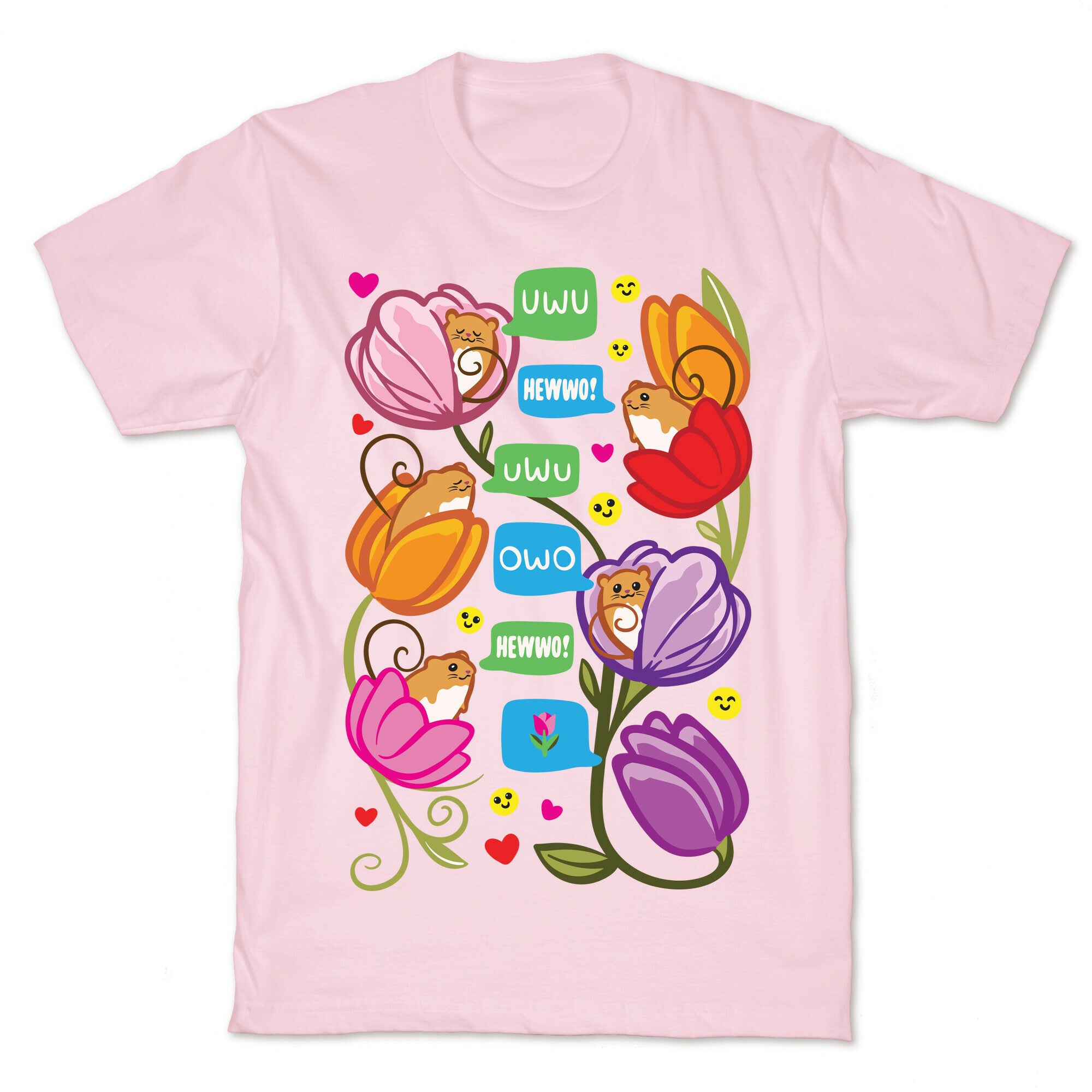 Harvest Mice Emoji Floral Pattern White Print T-Shirt