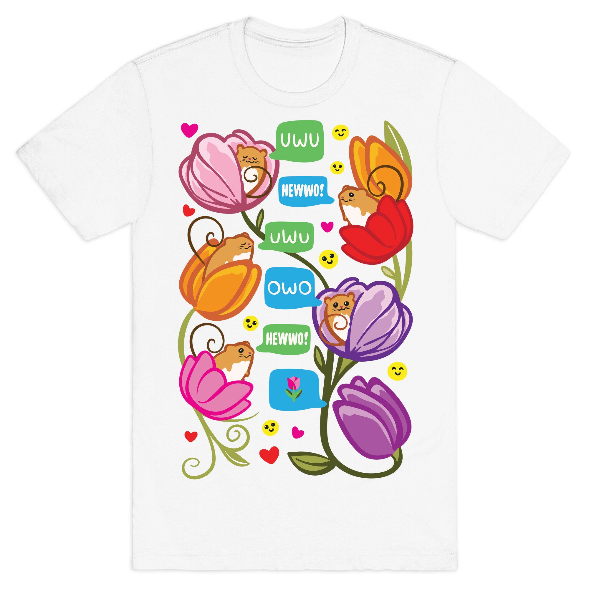Harvest Mice Emoji Floral Pattern White Print T-Shirt