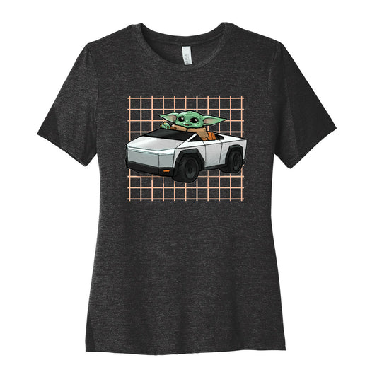 Baby Yoda in a Cyber Truck Women's Cotton Tee
