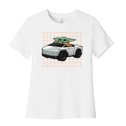 Baby Yoda in a Cyber Truck Women's Cotton Tee