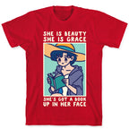 She is Beauty She is Grace She's Got a Book Up In Her Face Ami T-Shirt