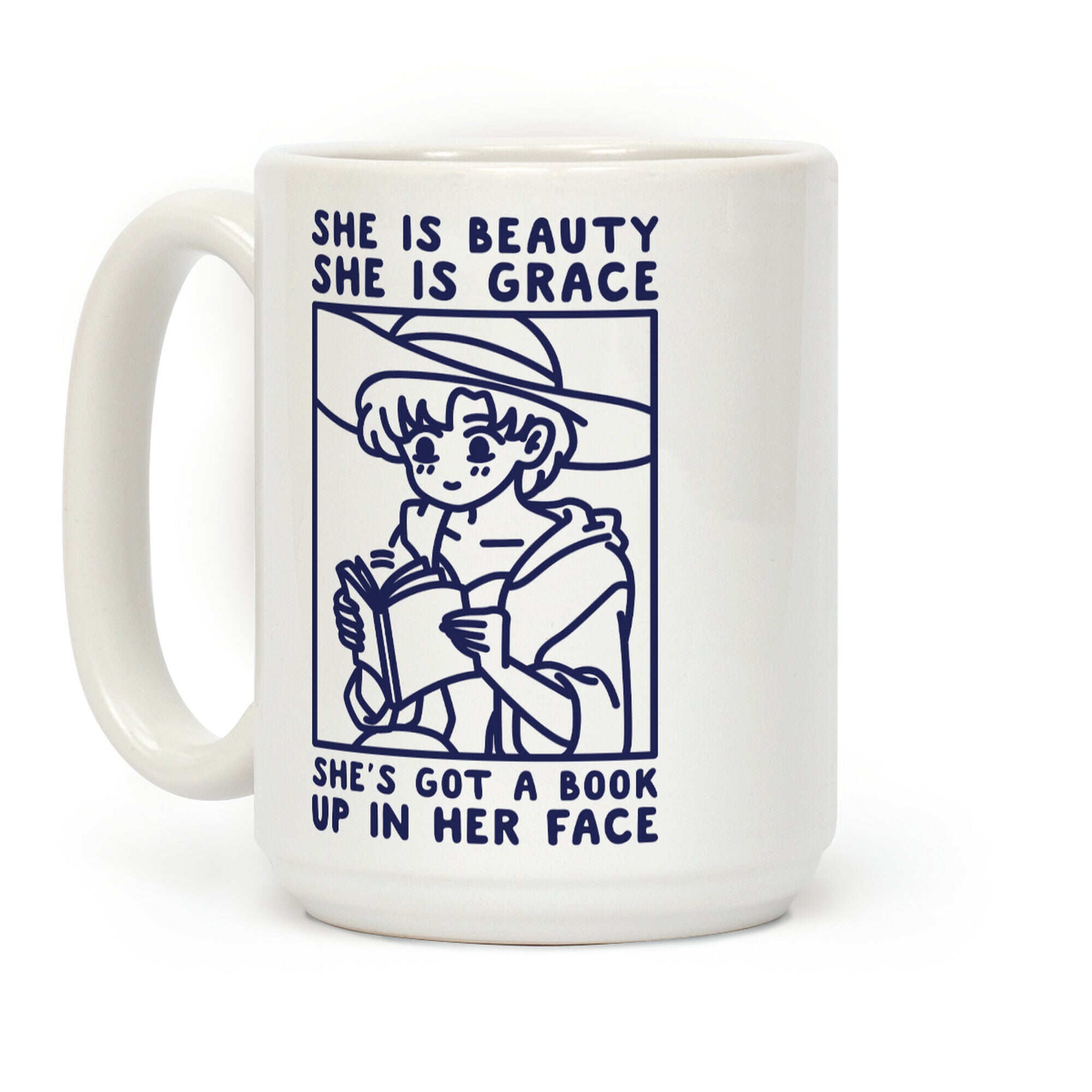 She is Beauty She is Grace She's Got a Book Up In Her Face Ami Coffee Mug