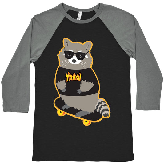 Skate Trash Raccoon Parody Baseball Tee