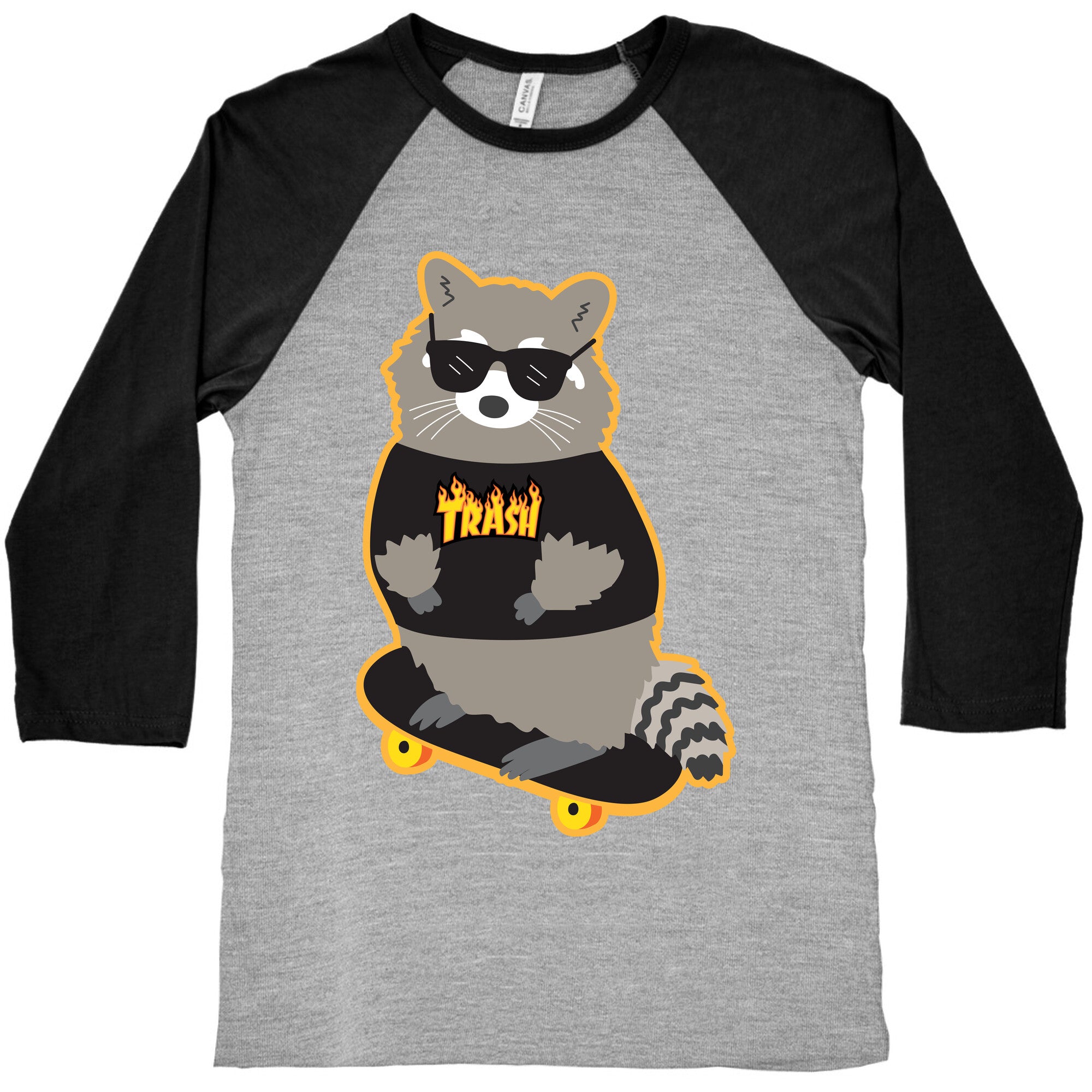 Skate Trash Raccoon Parody Baseball Tee