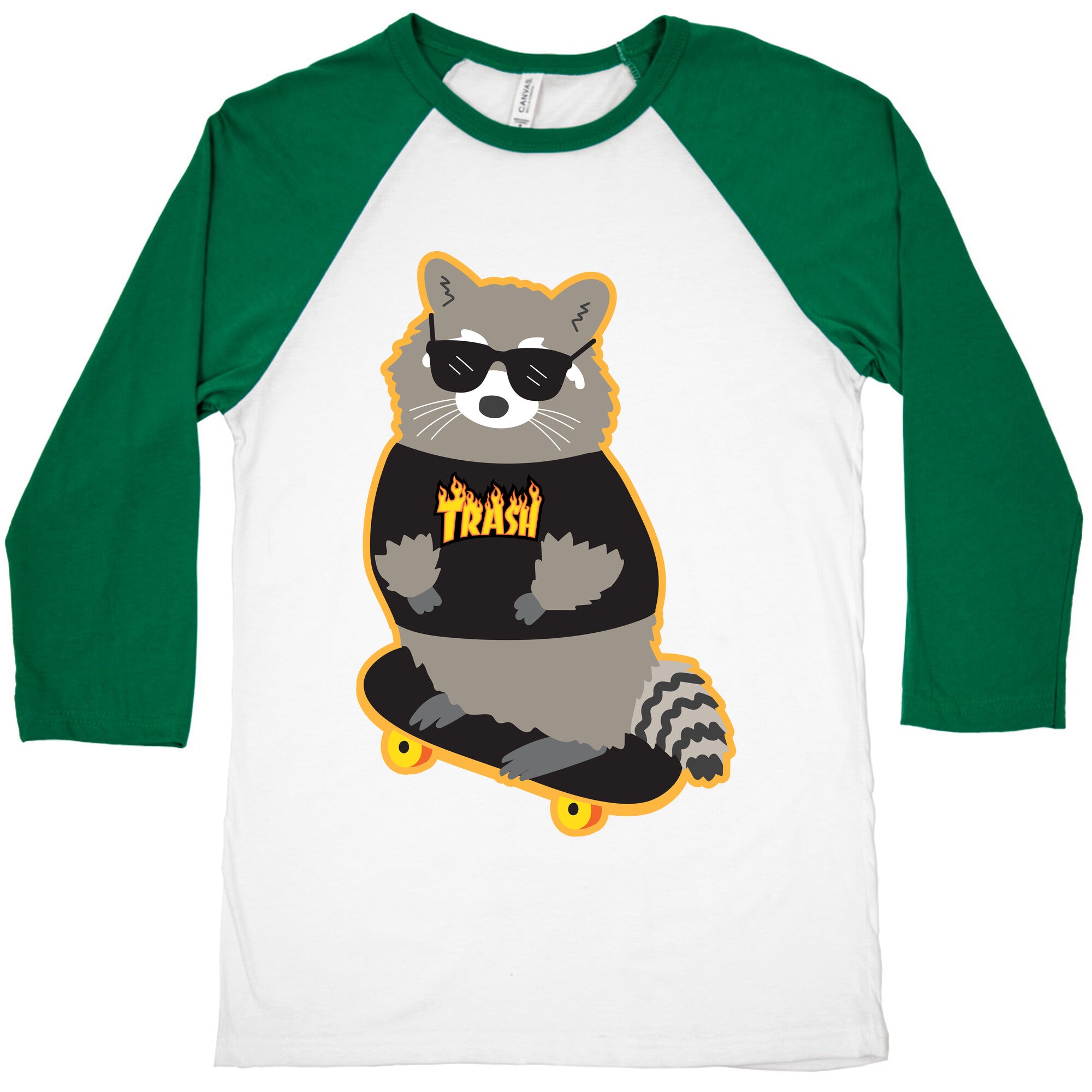 Skate Trash Raccoon Parody Baseball Tee