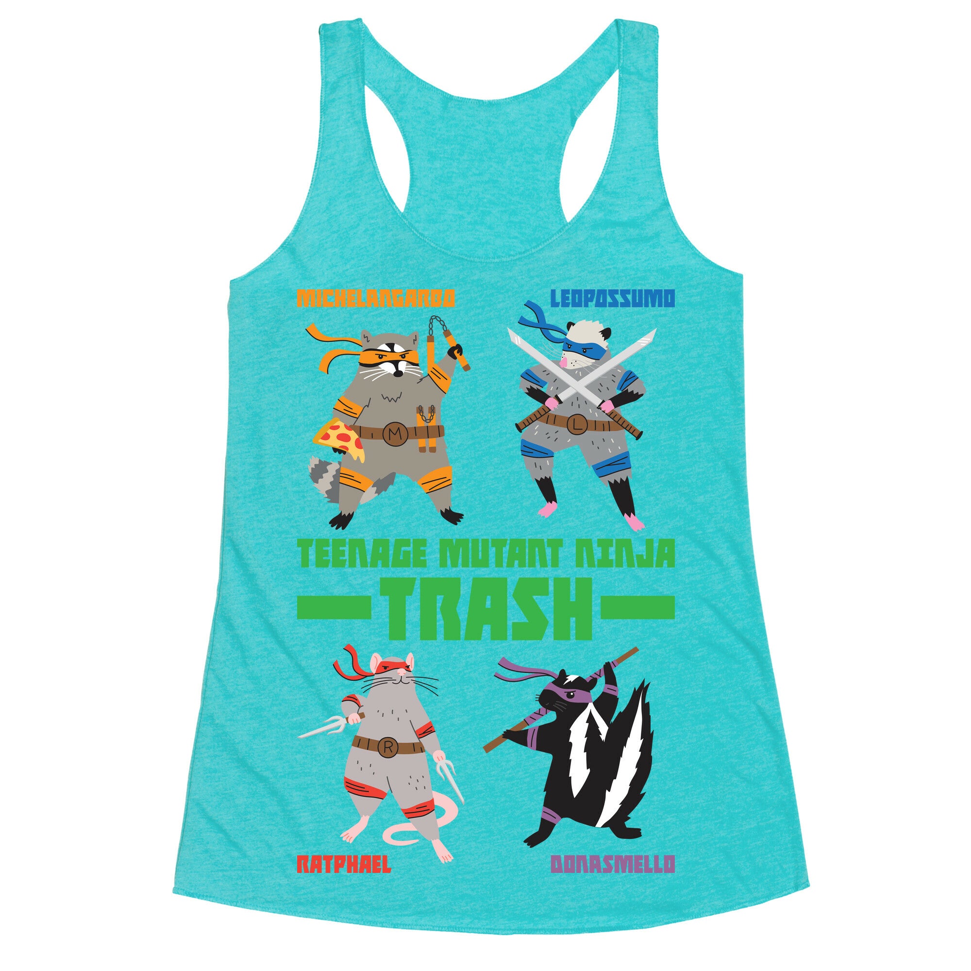 Teenage Mutant Ninja Trash TMNT Parody Racerback Tank