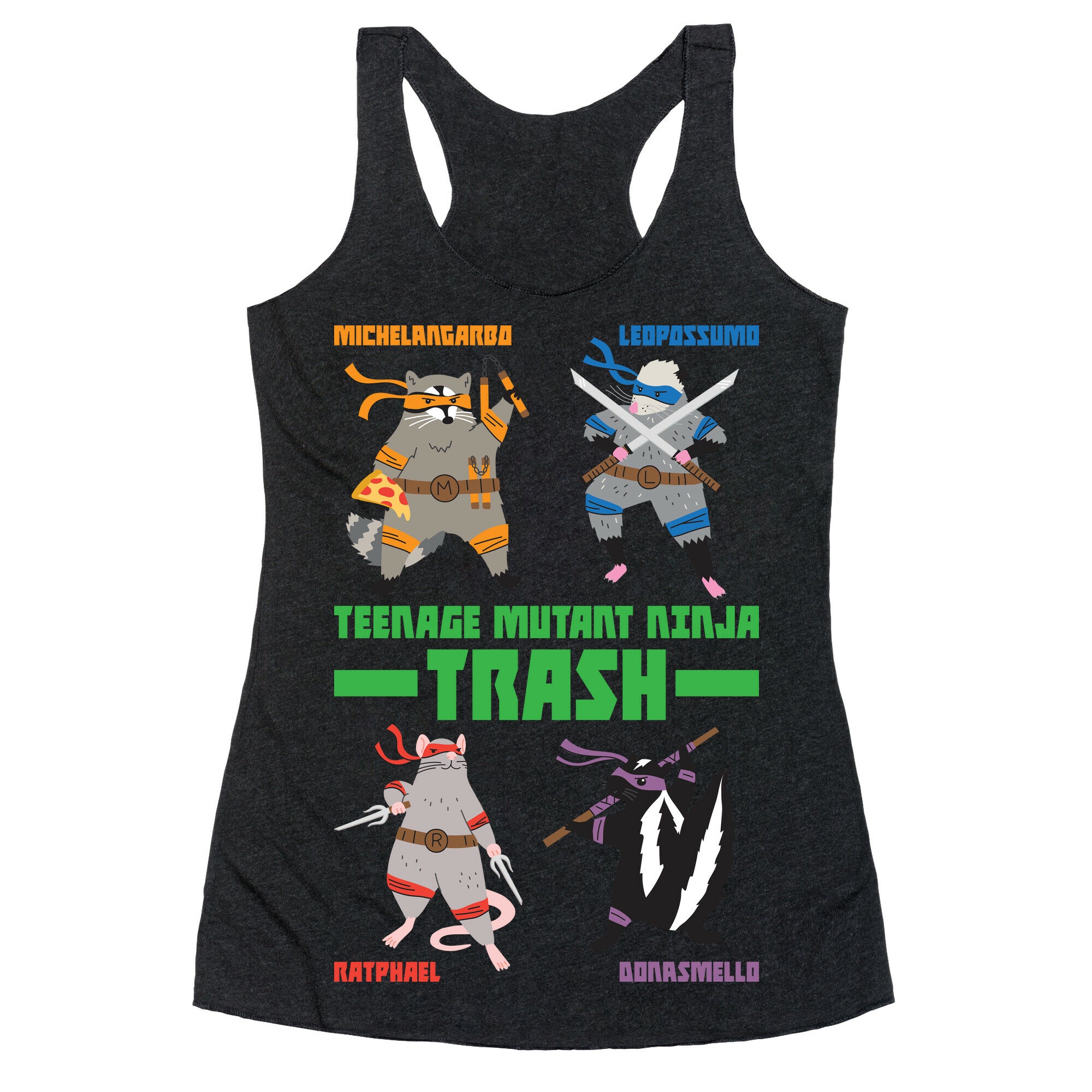 Teenage Mutant Ninja Trash TMNT Parody Racerback Tank