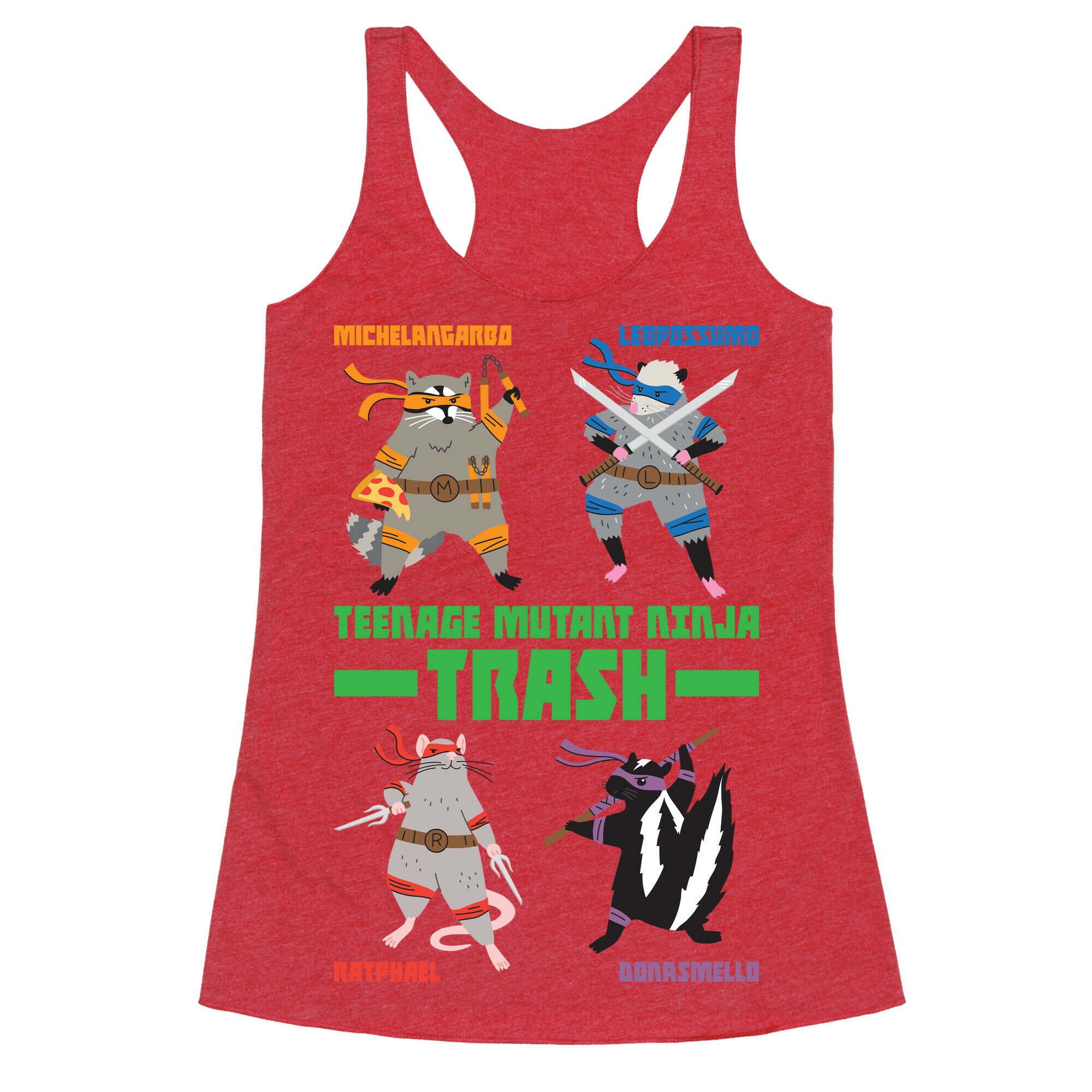 Teenage Mutant Ninja Trash TMNT Parody Racerback Tank