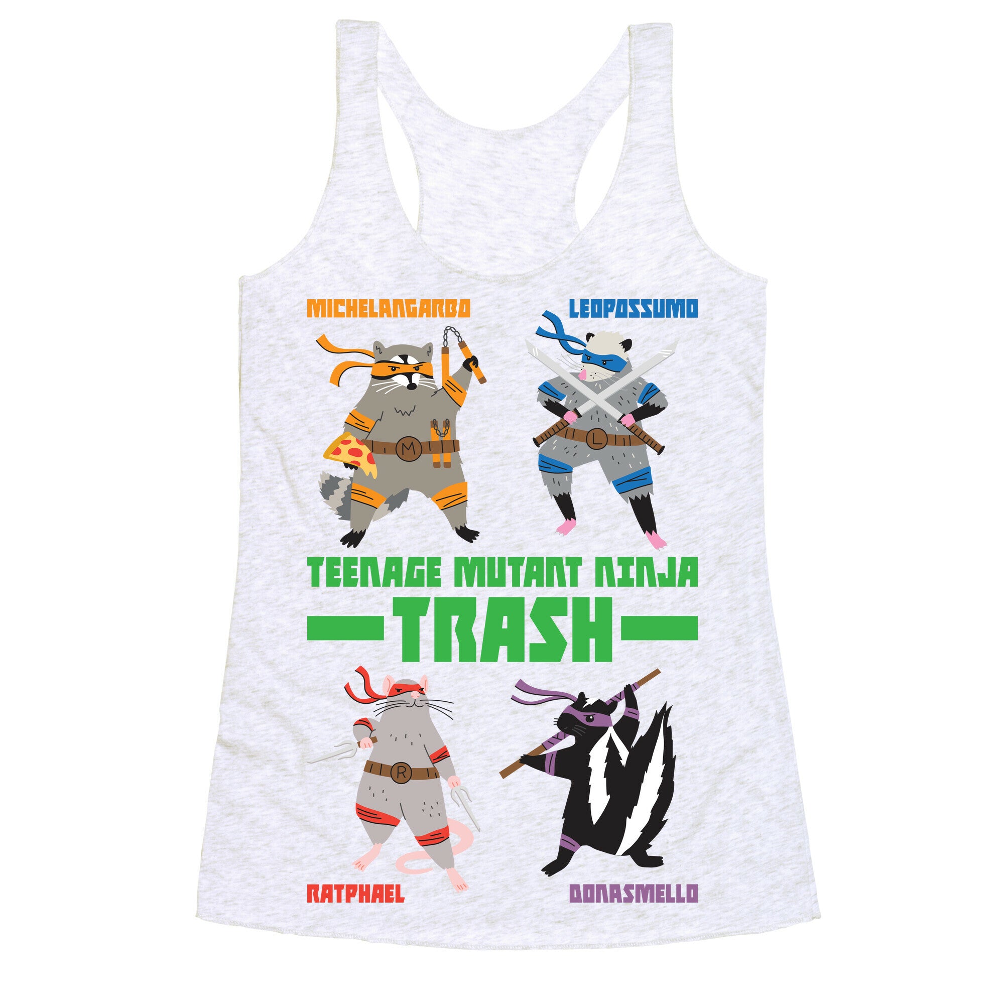 Teenage Mutant Ninja Trash TMNT Parody Racerback Tank