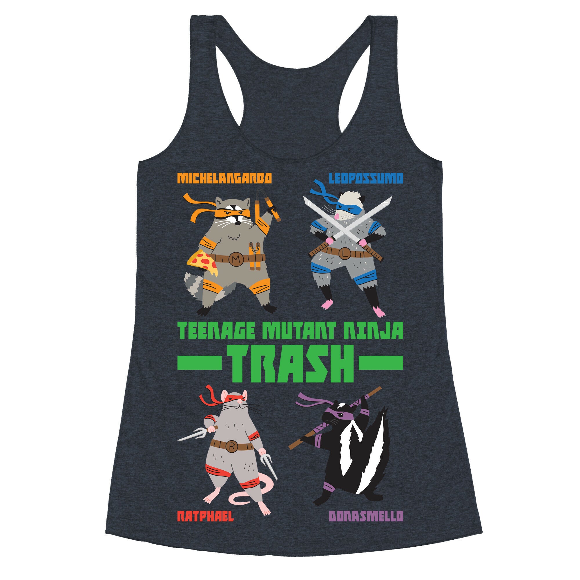 Teenage Mutant Ninja Trash TMNT Parody Racerback Tank