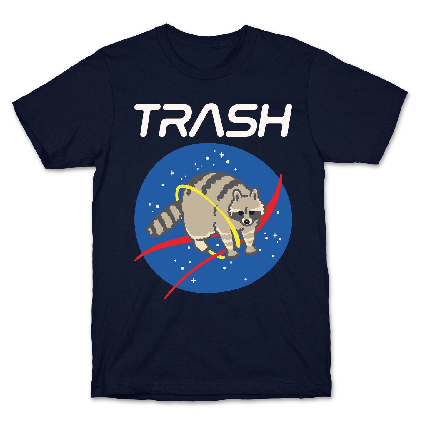 Trash Raccoon Nasa Logo Parody White Print T-Shirt