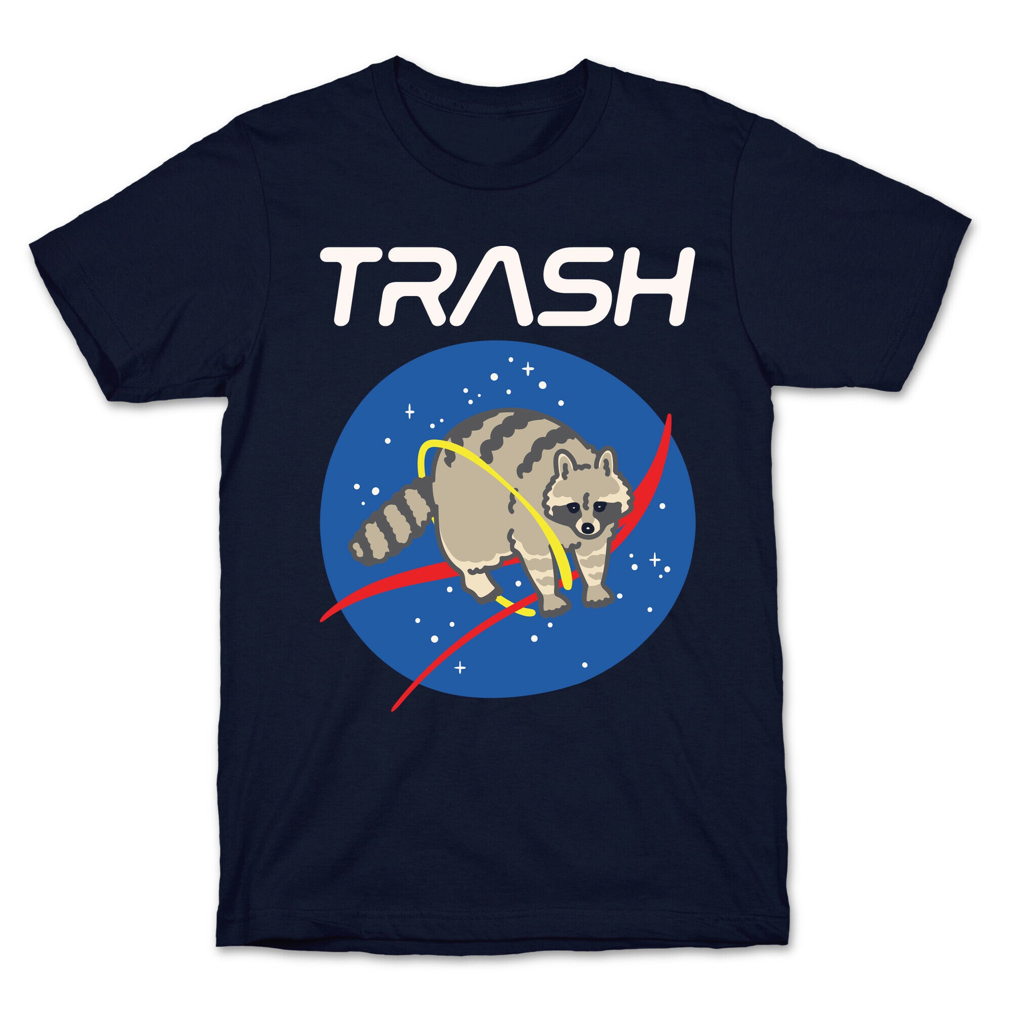 Trash Raccoon Nasa Logo Parody White Print T-Shirt