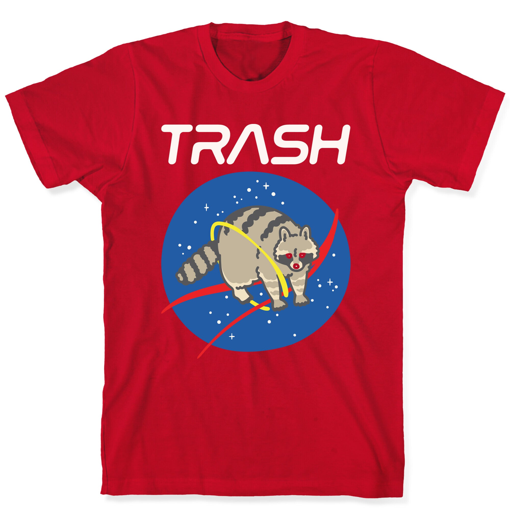 Trash Raccoon Nasa Logo Parody White Print T-Shirt