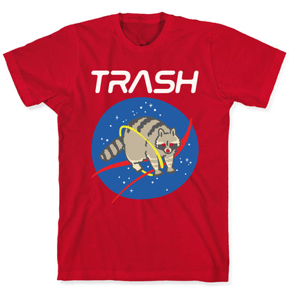 Trash Raccoon Nasa Logo Parody White Print T-Shirt
