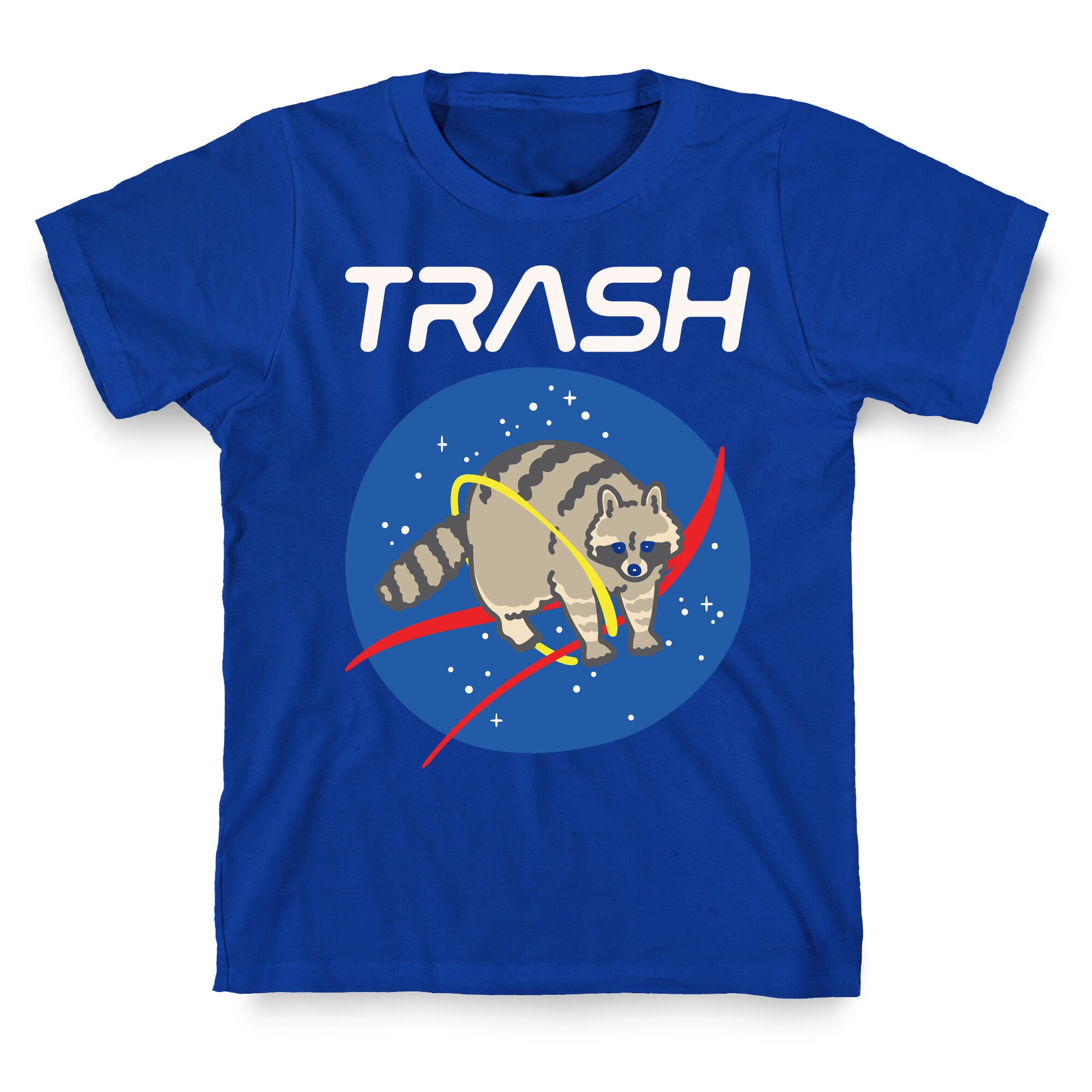 Trash Raccoon Nasa Logo Parody White Print T-Shirt