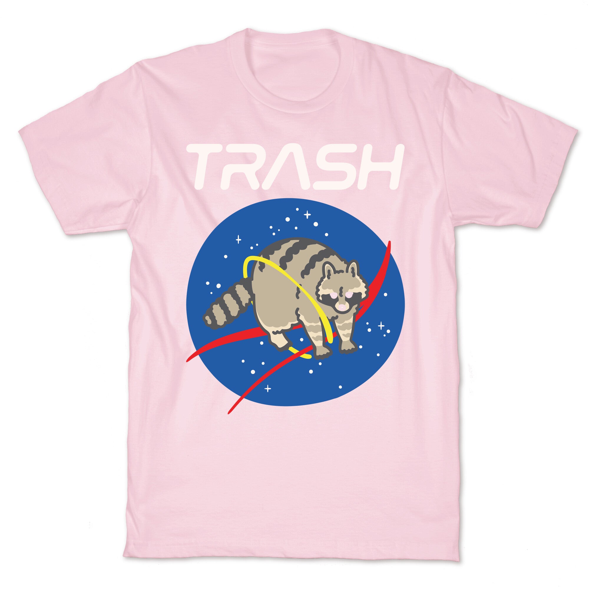 Trash Raccoon Nasa Logo Parody White Print T-Shirt