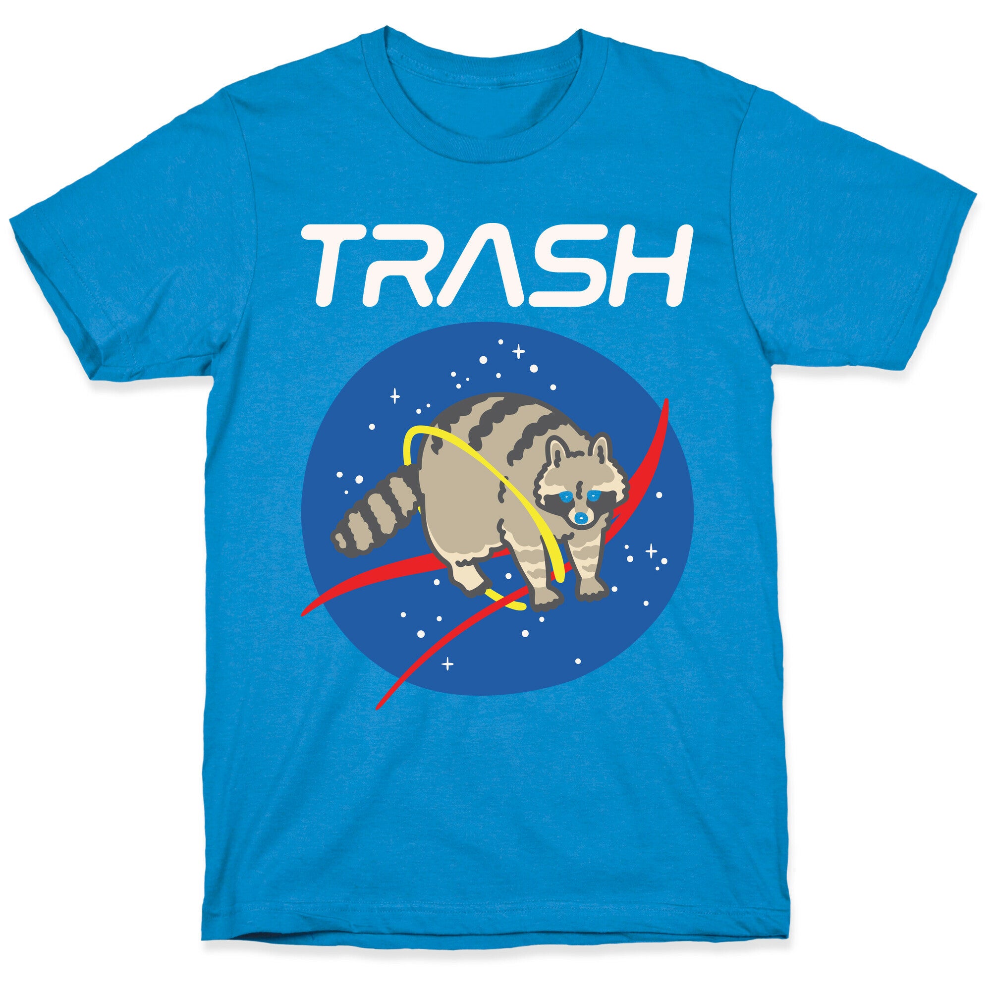Trash Raccoon Nasa Logo Parody White Print T-Shirt