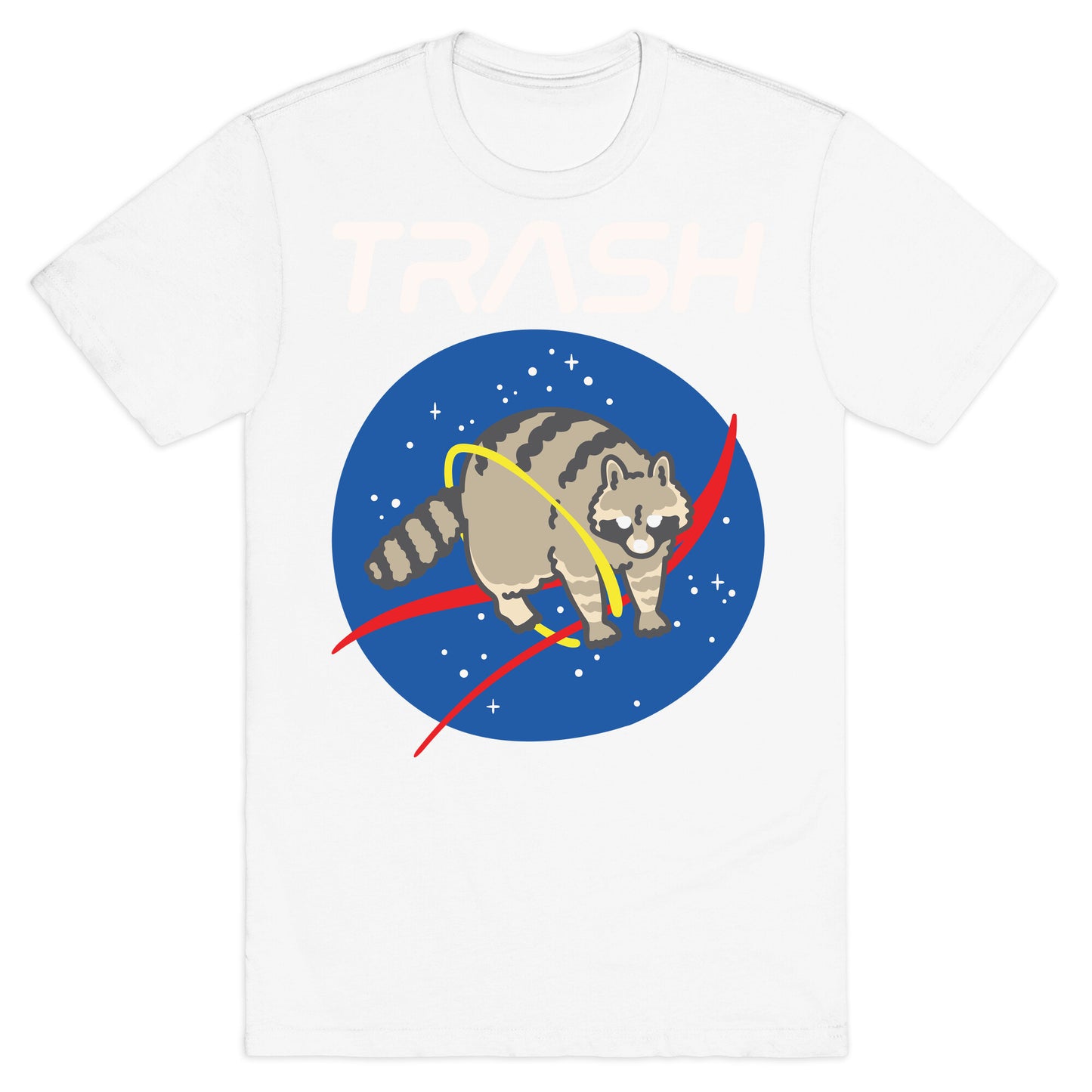 Trash Raccoon Nasa Logo Parody White Print T-Shirt