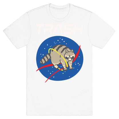 Trash Raccoon Nasa Logo Parody White Print T-Shirt