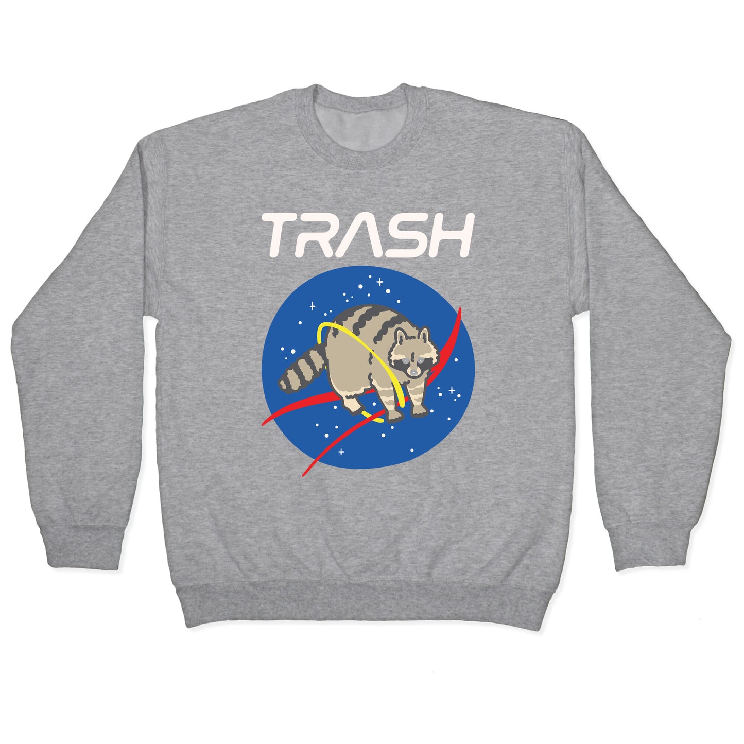 Trash Raccoon Nasa Logo Parody White Print Crewneck Sweatshirt