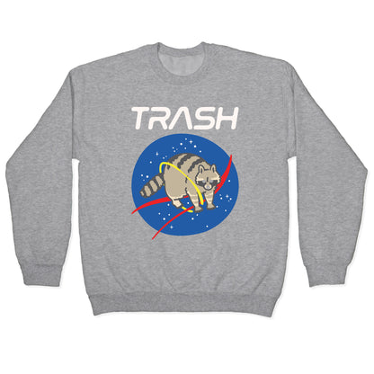 Trash Raccoon Nasa Logo Parody White Print Crewneck Sweatshirt