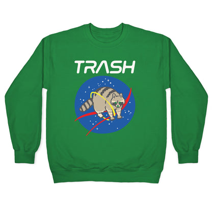 Trash Raccoon Nasa Logo Parody White Print Crewneck Sweatshirt
