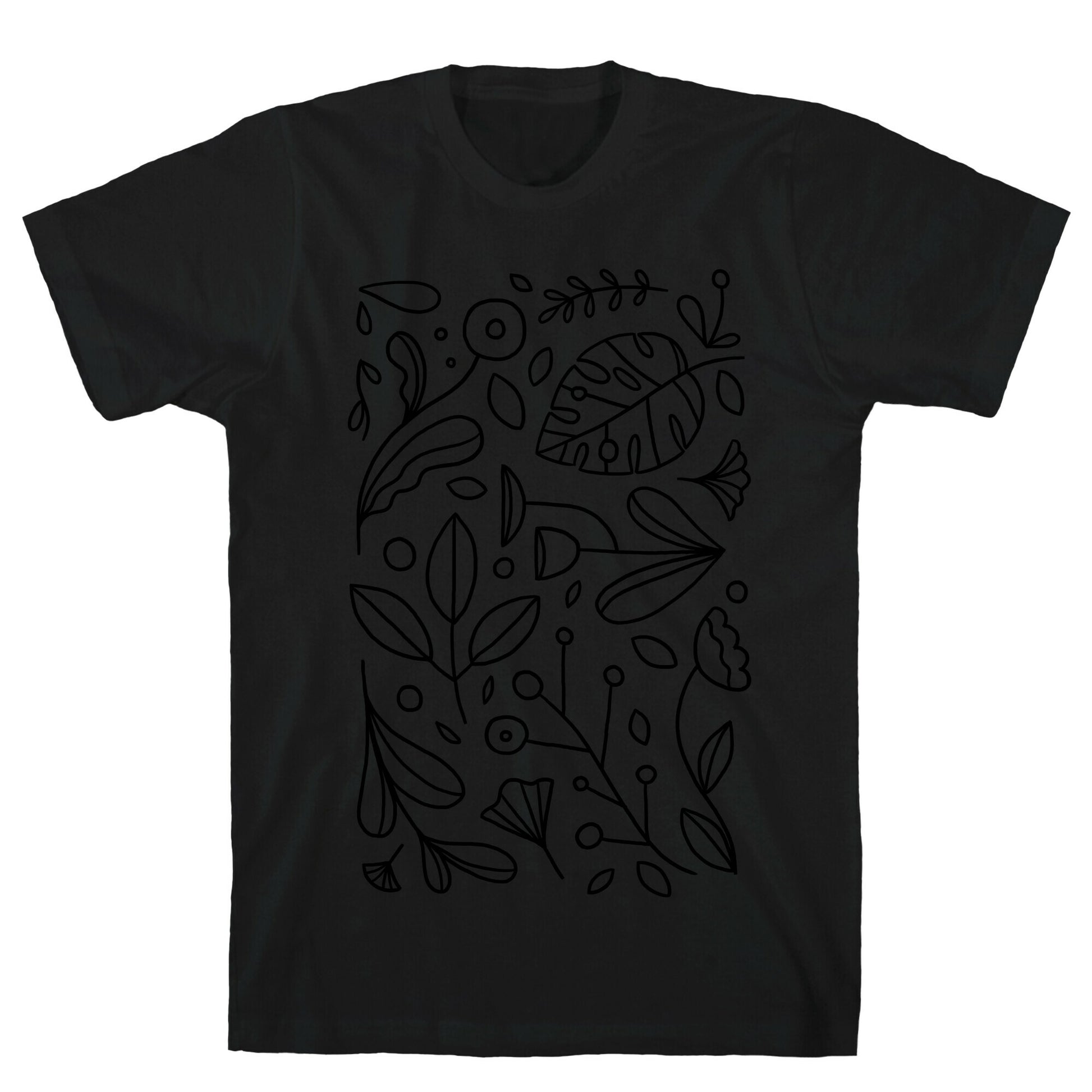 Black and White Plant Pattern T-Shirt