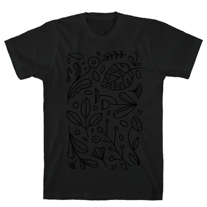Black and White Plant Pattern T-Shirt