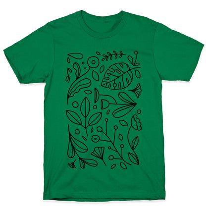 Black and White Plant Pattern T-Shirt