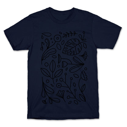 Black and White Plant Pattern T-Shirt