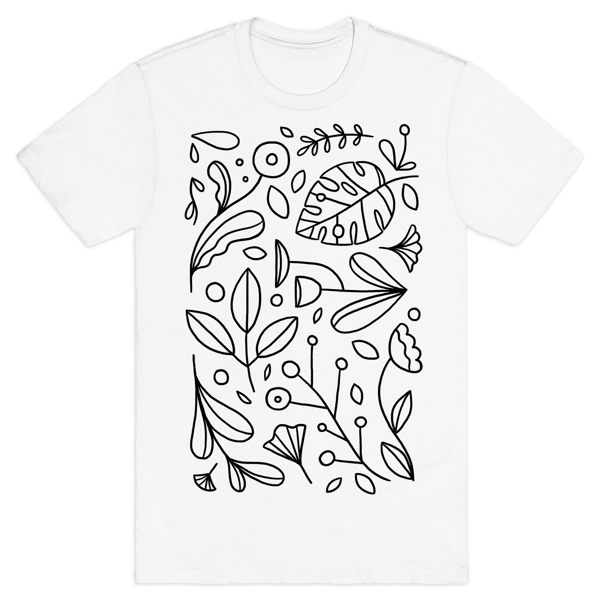 Black and White Plant Pattern T-Shirt