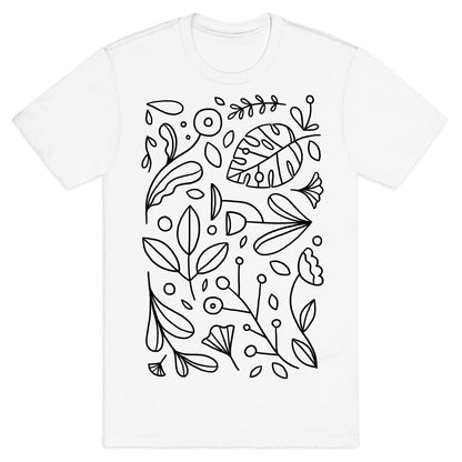 Black and White Plant Pattern T-Shirt