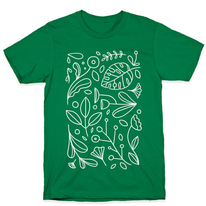 Black and White Plant Pattern T-Shirt