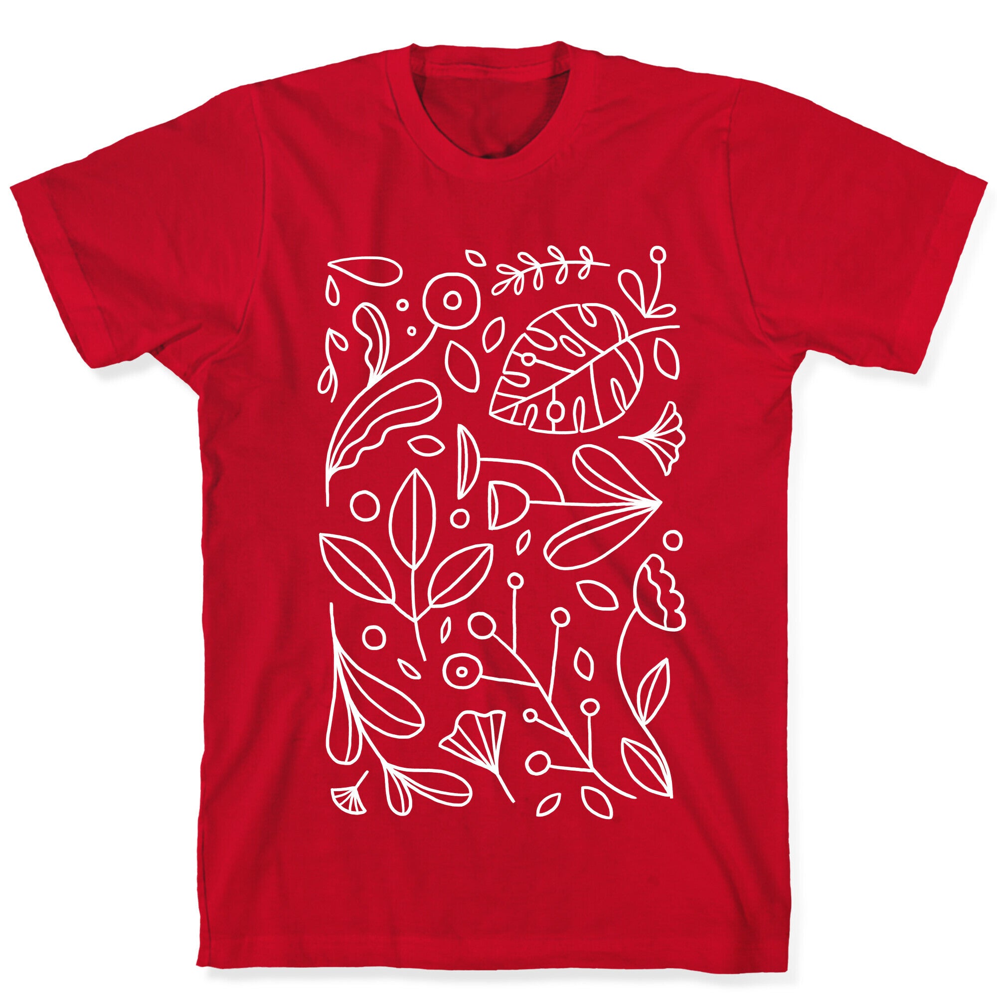 Black and White Plant Pattern T-Shirt