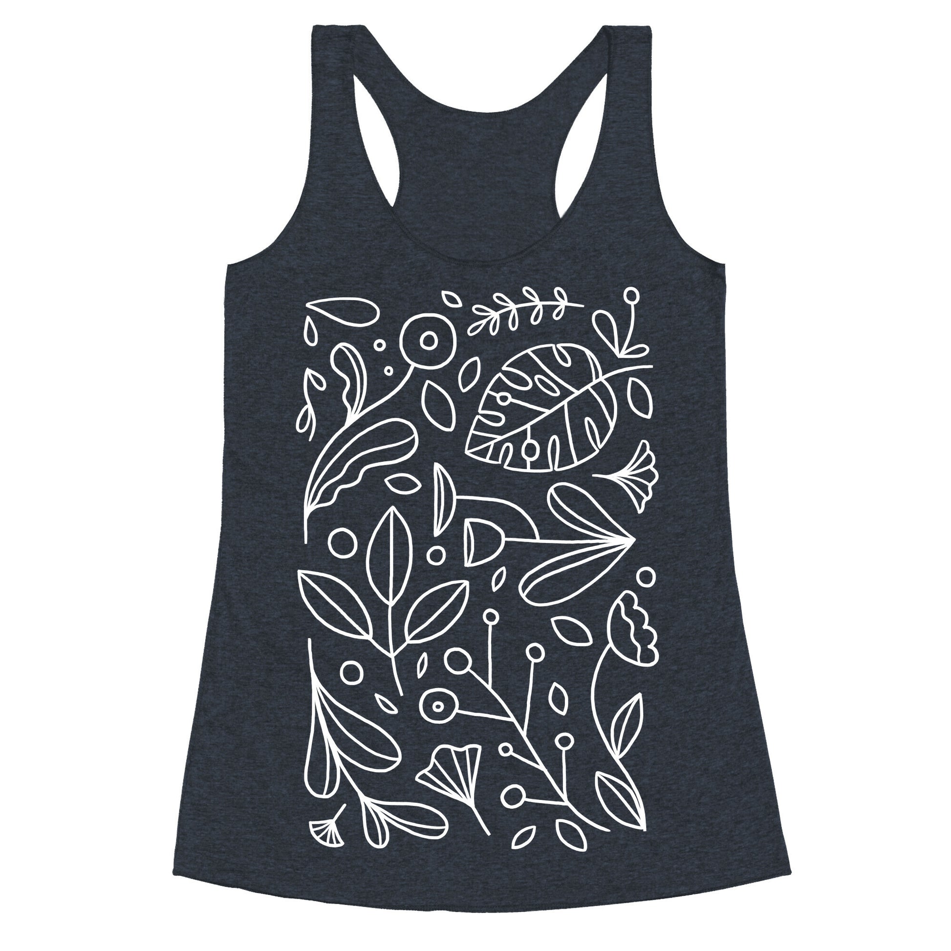 Black and White Plant Pattern Racerback Tank